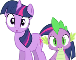 Size: 849x677 | Tagged: safe, artist:saulssj3, derpibooru import, edit, edited screencap, screencap, spike, twilight sparkle, unicorn twilight, dragon, pony, unicorn, g4, :o, duo, duo male and female, episode needed, female, horn, male, mare, not a vector, open mouth, simple background, transparent background