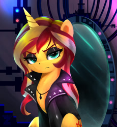 Size: 2053x2231 | Tagged: safe, artist:darksly, derpibooru import, sunset shimmer, pony, unicorn, equestria at war mod, g4, commission, eyeshadow, female, frown, horn, makeup, mare, mirror portal, solo