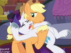 Size: 1024x768 | Tagged: safe, artist:uniomie, derpibooru import, applejack, applejack (male), elusive, rarity, earth pony, pony, unicorn, g4, made in manehattan, applejack's hat, clothes, cowboy hat, duo, facial hair, fainted, fainting couch, freckles, gay, hat, hooves, horn, indoors, inktober, inktober 2024, male, moustache, ponytober, ponytober 2024, rarijack, rule 63, ship:applelusive, shipping, show accurate, stallion