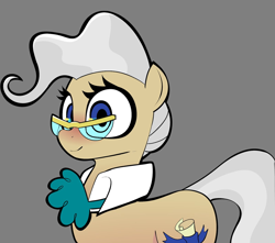 Size: 1200x1059 | Tagged: safe, artist:ponconcarnal, derpibooru import, mayor mare, earth pony, pony, g4, female, glasses, gray background, jabot, mare, simple background, smiling, solo