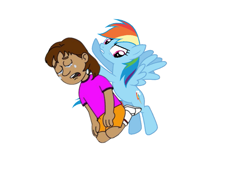 Size: 791x593 | Tagged: safe, derpibooru import, rainbow dash, child abuse, cute, dashabetes, dora, dora márquez, dora the explorer, funny, goanimate, joke, payback, revenge, sexy, simple background, wat, white background, wtf