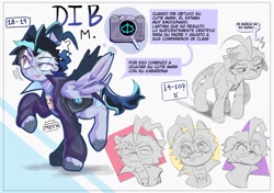 Size: 1600x1129 | Tagged: safe, artist:sirm0th, derpibooru import, pegasus, pony, abstract background, clothes, glasses, invader zim, male, ponified, reference sheet, solo, spanish, spanish text, species swap, stallion, trenchcoat