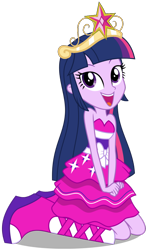 Size: 722x1226 | Tagged: safe, artist:alandssparkle, derpibooru import, edit, twilight sparkle, human, equestria girls, g4, bare shoulders, big crown thingy, crown, element of magic, fall formal outfits, jewelry, regalia, simple background, sitting, sleeveless, solo, strapless, transparent background, vector, vector edit