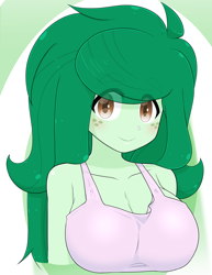 Size: 1718x2224 | Tagged: safe, alternate version, artist:batipin, derpibooru import, wallflower blush, human, equestria girls, g4, big breasts, breasts, bust, busty wallflower blush, eye clipping through hair, female, looking at you, solo