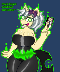 Size: 3704x4496 | Tagged: safe, artist:askhypnoswirl, derpibooru import, oc, oc only, oc:mercury shine, anthro, changeling, unicorn, breasts, commission, disguise, disguised changeling, female, glowing, horn, looking at you, mid-transformation, photo, shapeshifting, solo, transformation, unicorn oc