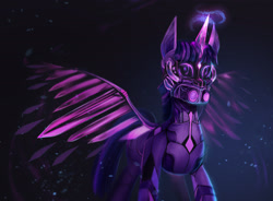 Size: 2640x1947 | Tagged: safe, artist:bananitryi, derpibooru import, twilight sparkle, twilight sparkle (alicorn), alicorn, pony, robot, robot pony, g4, female, gynoid, solo, twibot