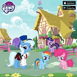 Size: 1080x1080 | Tagged: safe, derpibooru import, pinkie pie, rainbow dash, trixie, twilight sparkle, female, filly, filly pinkie pie, filly rainbow dash, filly twilight sparkle, foal, gameloft, ponyville, younger