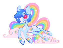 Size: 2000x1536 | Tagged: safe, artist:peaceandlove26, derpibooru import, oc, oc only, oc:best friend, earth pony, pony, 2022, bangs, big eyes, blank flank, blaze (coat marking), blood, blue bow, blue coat, blue mane, bow, cloud, cloud mane, cloud tail, coat markings, colored, colored belly, colored eyelashes, colored hooves, ears, earth pony oc, ethereal mane, ethereal tail, eyelashes, facial markings, female, female oc, flat colors, floppy ears, grin, heart, high res, hooves, leg markings, light blue coat, looking at you, mare, mare oc, mismatched hooves, no catchlights, old art, pale belly, profile, question mark, rainbow, rainbow tail, red eyes, shrunken pupils, simple background, smiling, solo, speech bubble, spoken heart, staring into your soul, stripes, tail, tail bow, thin, white background, white belly, white pupils