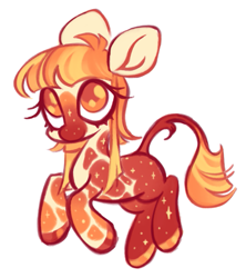 Size: 791x890 | Tagged: safe, artist:peaceandlove26, derpibooru import, oc, oc only, oc:tangerine starspotter, earth pony, pony, g4, 2022, alternate universe, bangs, big ears, big eyes, blank flank, blaze (coat marking), coat markings, colored eyelashes, colored hooves, colored pupils, colored tail, ears, earth pony oc, ethereal body, facial markings, gradient mane, gradient tail, hooves, leonine tail, long mane, long tail, mismatched hooves, multicolored coat, next generation, old art, orange coat, orange eyelashes, orange eyes, orange hooves, orange pupils, parent:twilight sparkle, shiny hooves, short, simple background, smiling, solo, starry coat, straight mane, straight tail, striped mane, striped tail, tail, three quarter view, white background, white coat