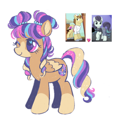 Size: 874x887 | Tagged: safe, artist:peaceandlove26, derpibooru import, coloratura, donut joe, oc, oc only, oc:galaxy glaze, pegasus, pony, g4, bangs, blaze (coat marking), coat markings, colored pinnae, colored pupils, crack ship offspring, eyeshadow, facial markings, female, female oc, hair tie, heart, heart eyes, lineless, makeup, mare, mare oc, mealy mouth (coat marking), multicolored mane, multicolored tail, offspring, one eye closed, orange coat, parent:coloratura, parent:donut joe, parents:donutura, pegasus oc, pink eyes, purple eyeshadow, purple pupils, reference used, shiny eyelashes, simple background, smiling, socks (coat marking), solo, sparkles, sparkly mane, sparkly tail, tail, three quarter view, tied mane, tied tail, trans female, transgender, transgender oc, white background, wingding eyes