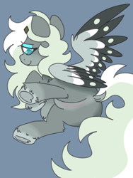 Size: 900x1200 | Tagged: safe, artist:php193, derpibooru import, oc, oc only, oc:asbestos, pegasus, blue eyes, body markings, female, frog (hoof), long mane, solo, underhoof