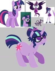 Size: 1170x1519 | Tagged: safe, artist:toothpaste_spl, derpibooru import, midnight sparkle, sci-twi, twilight sparkle, pony, unicorn, equestria girls, g4, gray background, hair bun, horn, lineless, redesign, screencap reference, simple background, smiling, unicorn sci-twi