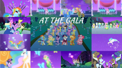 Size: 1280x720 | Tagged: safe, derpibooru import, edit, edited screencap, editor:quoterific, screencap, amethyst star, applejack, blaze, blue moon (g4), bruce mane, carrot top, chocolate sun, derpy hooves, diamond mint, drizzle, eclair créme, fine line, fire streak, fleetfoot, fluttershy, golden harvest, high winds, lemony gem, lightning streak, linky, masquerade, maxie, merry may, north star, orange blossom, orion, parasol, perfect pace, pinkie pie, prim posy, princess celestia, rainbow dash, rainbowshine, rarity, sea swirl, seafoam, shoeshine, sparkler, spring melody, sprinkle medley, star gazer, sunshower raindrops, twilight sparkle, unicorn twilight, alicorn, butterfly, earth pony, pegasus, pony, unicorn, g4, season 1, the best night ever, at the gala, canterlot castle, clothes, collage, dress, female, fireworks, fluttershy's first gala dress, gala dress, gown, male, mane six, mare, pinkie pie's first gala dress, rainbow dash's first gala dress, rarity's first gala dress, shooting star (g4), singing, south pole (g4), stallion, surprise (g4), uniform, wonderbolts, wonderbolts uniform