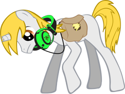 Size: 3800x2853 | Tagged: safe, artist:ryanthebrony, derpibooru import, oc, oc:schwank, pony, unicorn, bag, broken horn, headphones, horn, male, saddle bag, simple background, solo, stallion, transparent background, vector