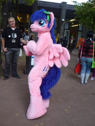 Size: 480x640 | Tagged: safe, artist:atalonthedeer, derpibooru import, firefly, human, g1, 2012, connichi, fursuit, irl, irl human, outdoors, photo, ponysuit, solo focus