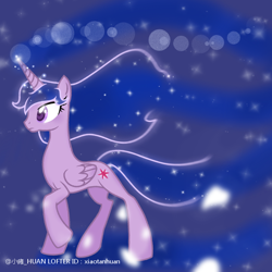 Size: 750x750 | Tagged: safe, artist:xiaotanhuan, derpibooru import, twilight sparkle, alicorn, pony, ethereal hair, ethereal mane, ethereal tail, solo, sparkles, starry mane, tail