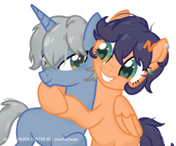 Size: 750x624 | Tagged: safe, artist:xiaotanhuan, derpibooru import, oc, oc only, pegasus, pony, unicorn, bipedal, horn