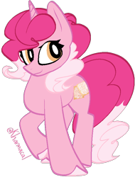 Size: 562x741 | Tagged: safe, artist:kharmacal, derpibooru import, oc, oc only, oc:strawberry poptart, unicorn, curly hair, horn, looking offscreen, simple background, solo, transparent background, two toned mane