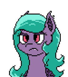 Size: 450x510 | Tagged: safe, alternate version, artist:nukepony360, derpibooru import, oc, oc only, oc:wicked ways, bat pony, pony, alternate character, artfight, bat wings, bust, digital art, ear fluff, ears, eyeshadow, female, folded wings, makeup, mare, pixel art, portrait, simple background, solo, transparent background, wings