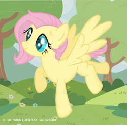 Size: 750x735 | Tagged: safe, artist:xiaotanhuan, derpibooru import, fluttershy, pegasus, pony, g4, female, mare, outdoors, solo, spread wings, wings