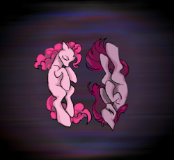 Size: 1408x1294 | Tagged: safe, artist:byefella, derpibooru import, pinkie pie, earth pony, pony, abstract background, duality, eyes closed, female, mare, pinkamena diane pie, self paradox, self ponidox, yin-yang