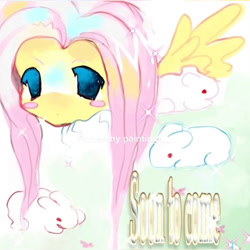 Size: 894x894 | Tagged: safe, ai content, artist:lottiearchive, derpibooru import, machine learning generated, fluttershy, anthro, pegasus, rabbit, animal, blush sticker, blushing, no pupils, solo, sparkles, text