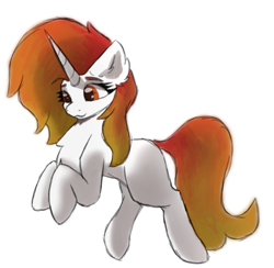 Size: 503x491 | Tagged: artist needed, safe, derpibooru import, oc, oc:solar storm, unicorn, horn, mane of fire, no cutie marks yet, simple background, solo, unicorn oc, white background