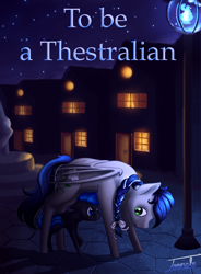 Size: 1710x2329 | Tagged: safe, artist:toonebs, derpibooru import, oc, oc only, oc:fog, bat pony, pony, fanfic:to be a thestralian, bat pony oc, deviantart watermark, fanfic, fanfic art, fanfic cover, female, mare, obtrusive watermark, watermark