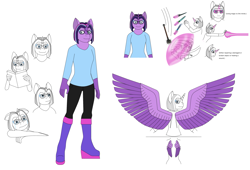 Size: 3135x2131 | Tagged: safe, artist:star153, derpibooru import, twilight sparkle, twilight sparkle (alicorn), alicorn, anthro, pony, g4, blast, book, boots, clothes, daggers, fingers, force field, hand, light blue, mace, magic, pants, purple, redesign, shirt, shoes, solo, something in the description, telekinesis, weapon, wings