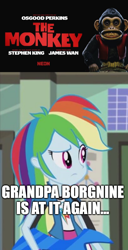 Size: 500x975 | Tagged: safe, derpibooru import, edit, edited screencap, screencap, rainbow dash, human, monkey, equestria girls, g4, comic, ernest borgnine, merlin's shop of mystical wonders, mystery science theater 3000, screencap comic, stephen king