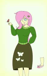 Size: 1200x1920 | Tagged: safe, artist:jazzystarlover, derpibooru import, fluttershy, butterfly, human, equestria girls, g4, clothes, cute, female, shyabetes, sweater