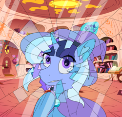 Size: 2037x1959 | Tagged: safe, artist:al solae, derpibooru import, trixie, oc, oc:flawless sparklemoon, unicorn, g4, cape, clothes, fusion, fusion:trixie, fusion:twilight sparkle, fusion:twixie, golden oaks library, hat, horn, my little pony the movie: the death of twilight sparkle, trixie's cape, trixie's hat