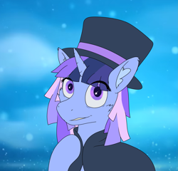 Size: 2037x1959 | Tagged: safe, artist:al solae, derpibooru import, oc, oc only, oc:flawless sparklemoon, unicorn, cape, clothes, fusion, fusion:trixie, fusion:twilight sparkle, fusion:twixie, hat, horn, my little pony the movie: the death of twilight sparkle, solo, top hat