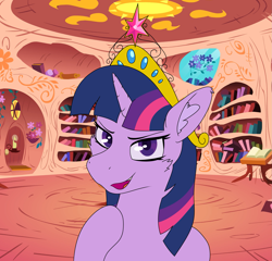 Size: 2037x1959 | Tagged: safe, artist:al solae, derpibooru import, twilight sparkle, unicorn twilight, pony, unicorn, big crown thingy, element of magic, golden oaks library, horn, jewelry, my little pony the movie: the death of twilight sparkle, regalia