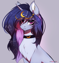 Size: 3905x4187 | Tagged: safe, artist:krissstudios, derpibooru import, oc, pony, unicorn, bust, choker, female, horn, mare, portrait, simple background, solo