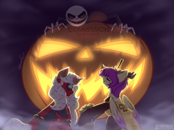 Size: 1106x827 | Tagged: safe, artist:sparkie45, derpibooru import, oc, deer, hybrid, pony, unicorn, bill cipher, commission, deadpool, gravity falls, halloween, halloween 2024, happy halloween, holiday, horn, jack skellington, marvel, vgen, ych example, ych result, your character here