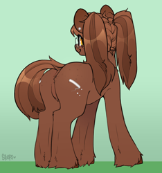 Size: 3000x3200 | Tagged: safe, artist:spoopygander, derpibooru import, oc, oc only, oc:chalk, earth pony, pony, butt, butt freckles, cute, cutie mark, ear piercing, earring, featureless crotch, female, freckles, glasses, jewelry, mare, piercing, ponified, ponytail, solo, species swap, unshorn fetlocks