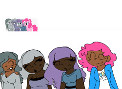 Size: 1575x1161 | Tagged: safe, artist:blitztheheadgoge, derpibooru import, limestone pie, marble pie, maud pie, pinkie pie, human, pony, dark skin, humanized, pie sisters, siblings, sisters