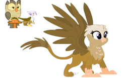 Size: 887x552 | Tagged: safe, artist:royalswirls, derpibooru import, gilda, owlowiscious, oc, bird, griffon, hybrid, owl, g4, base used, female, griffon oc, interspecies offspring, male, offspring, owl griffon, parent:gilda, parent:owlowiscious, simple background, spread wings, unnamed oc, white background, wings