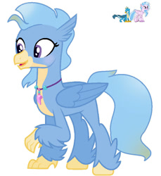 Size: 783x856 | Tagged: safe, artist:royalswirls, derpibooru import, gallus, silverstream, oc, classical hippogriff, griffon, hippogriff, hybrid, g4, base used, countershading, female, folded wings, hippogriffon, interspecies offspring, jewelry, lady looks like a dude, male, necklace, offspring, open mouth, open smile, parent:gallus, parent:silverstream, parents:gallstream, simple background, smiling, unnamed oc, white background, wings