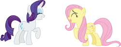 Size: 7688x3000 | Tagged: safe, artist:cloudy glow, derpibooru import, fluttershy, rarity, pegasus, unicorn, g4, duo, duo female, eyes closed, female, horn, laughing, simple background, transparent background, vector