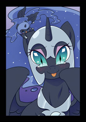 Size: 1205x1713 | Tagged: safe, artist:yukandasama, derpibooru import, nightmare moon, alicorn, pony, g4, armor, blushing, chibi, cute, duality, female, filly, foal, mare, micro, moonabetes, nicemare moon, nightmare woon, self paradox, self ponidox, solo, sternocleidomastoid, tongue, tongue out