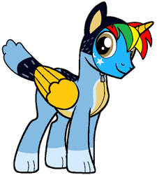 Size: 570x632 | Tagged: safe, artist:shieldwingarmorofgod, derpibooru import, oc, oc only, oc:shield wing, alicorn, alicorn oc, bandit heeler, bluey, dog costume, horn, wings