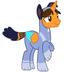 Size: 1238x1390 | Tagged: safe, artist:shieldwingarmorofgod, derpibooru import, oc, oc only, oc:ej, alicorn, g4, bluey, dog costume, male, solo, stripe heeler