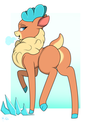 Size: 2000x2700 | Tagged: safe, artist:anix_space, derpibooru import, velvet reindeer, deer, them's fightin' herds, butt, community related, gradient background, ice, plot, simple background, solo