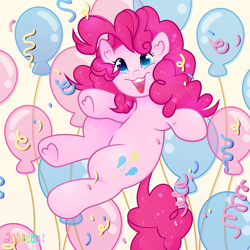 Size: 2160x2160 | Tagged: safe, artist:maudpie, artist:mavdpie, derpibooru import, pinkie pie, earth pony, pony, g4, balloon, cute, diapinkes, hoof heart, open mouth, open smile, smiling, solo, starry eyes, underhoof, wingding eyes