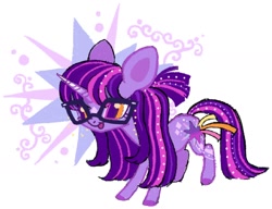 Size: 1586x1220 | Tagged: safe, artist:sweetpinkheart0, derpibooru import, sci-twi, twilight sparkle, pony, unicorn, g4, abstract background, alternate design, female, glasses, horn, mare, simple background, solo, white background