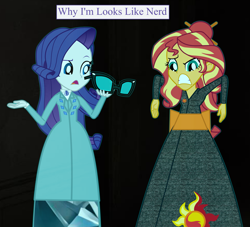 Size: 4985x4536 | Tagged: safe, artist:cartoonmasterv3, derpibooru import, rarity, sunset shimmer, ghost, human, undead, equestria girls, g4, clothes, comic, dress, edwardian, haunted, japanese, kimono (clothing), long dress, long skirt, nerd, skirt