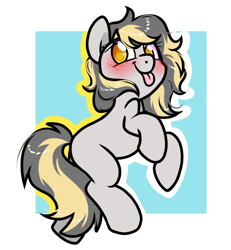 Size: 850x920 | Tagged: safe, artist:paperbagpony, derpibooru import, oc, oc only, oc:totalspark, unicorn, blushing, horn, solo, tongue, tongue out, unicorn oc