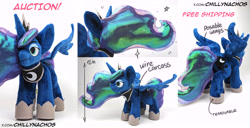 Size: 7500x3840 | Tagged: safe, artist:chillynachos, derpibooru import, princess luna, alicorn, original species, g4, auction, auction open, craft, photo, plush pony, plushie, solo